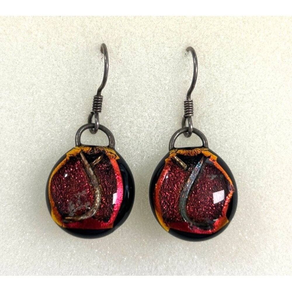 Dichroic Glass Dangle Earrings With Sterling Silver Hooks